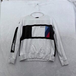 BMW Motorsport Sweatshirt Mens S White Fleece Pullover Logo Graphic
